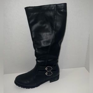 New without Tags Wide Calf Black Riding Boots with Buckle Detail. Size 10